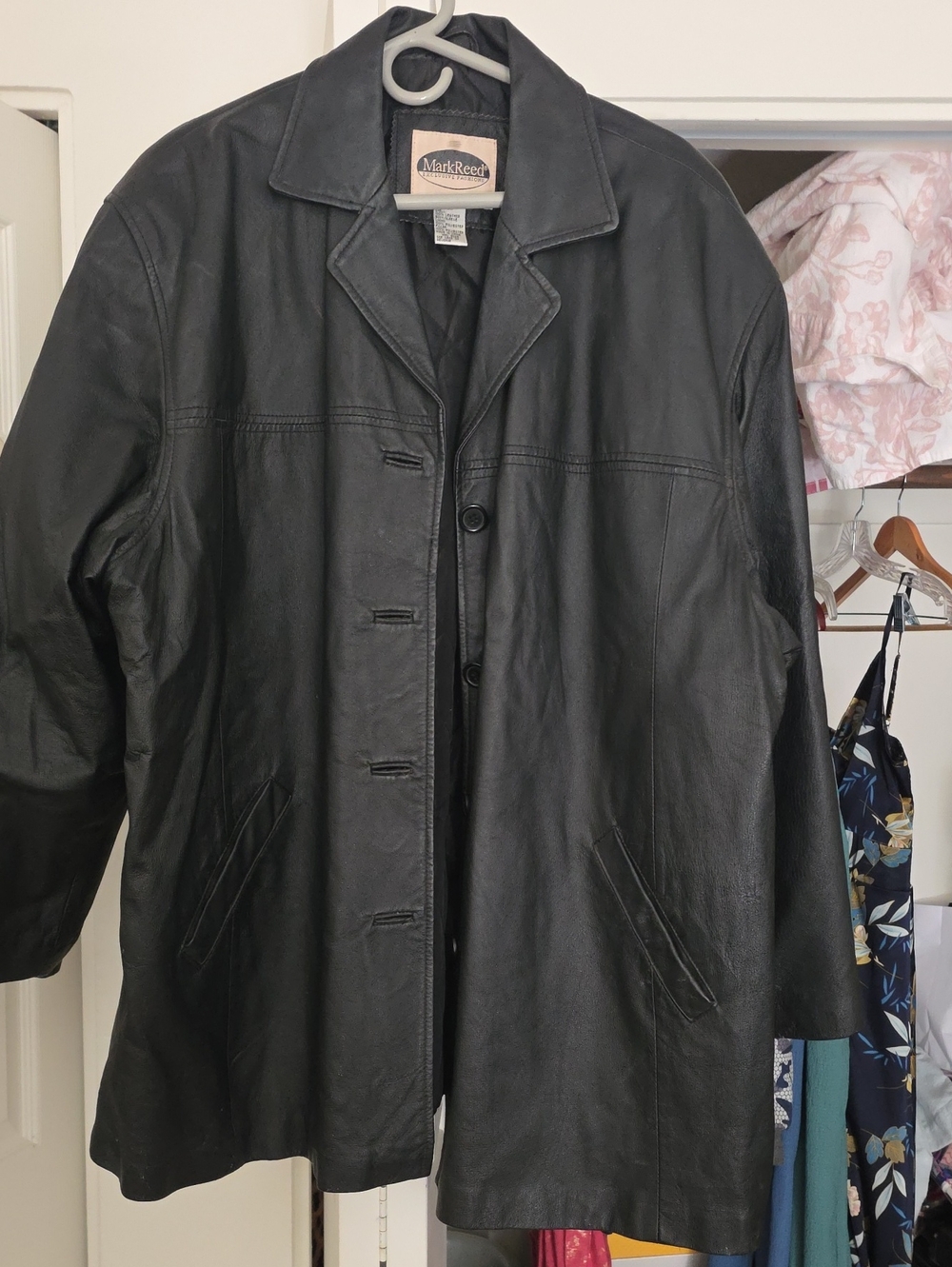 Men's Black Leather Trench Coat by